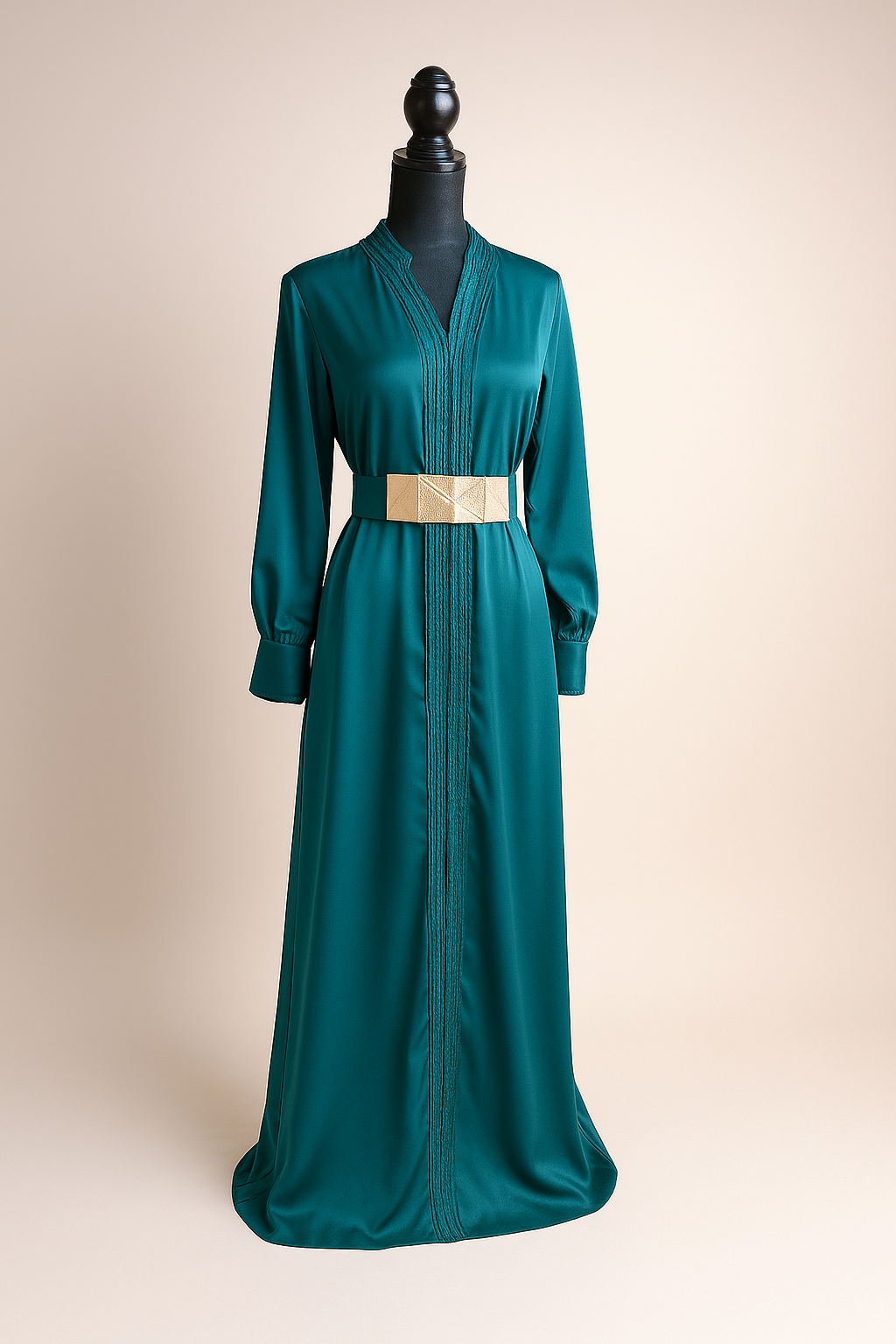 Turquoise Satin Moroccan Caftan – Effortless Elegance